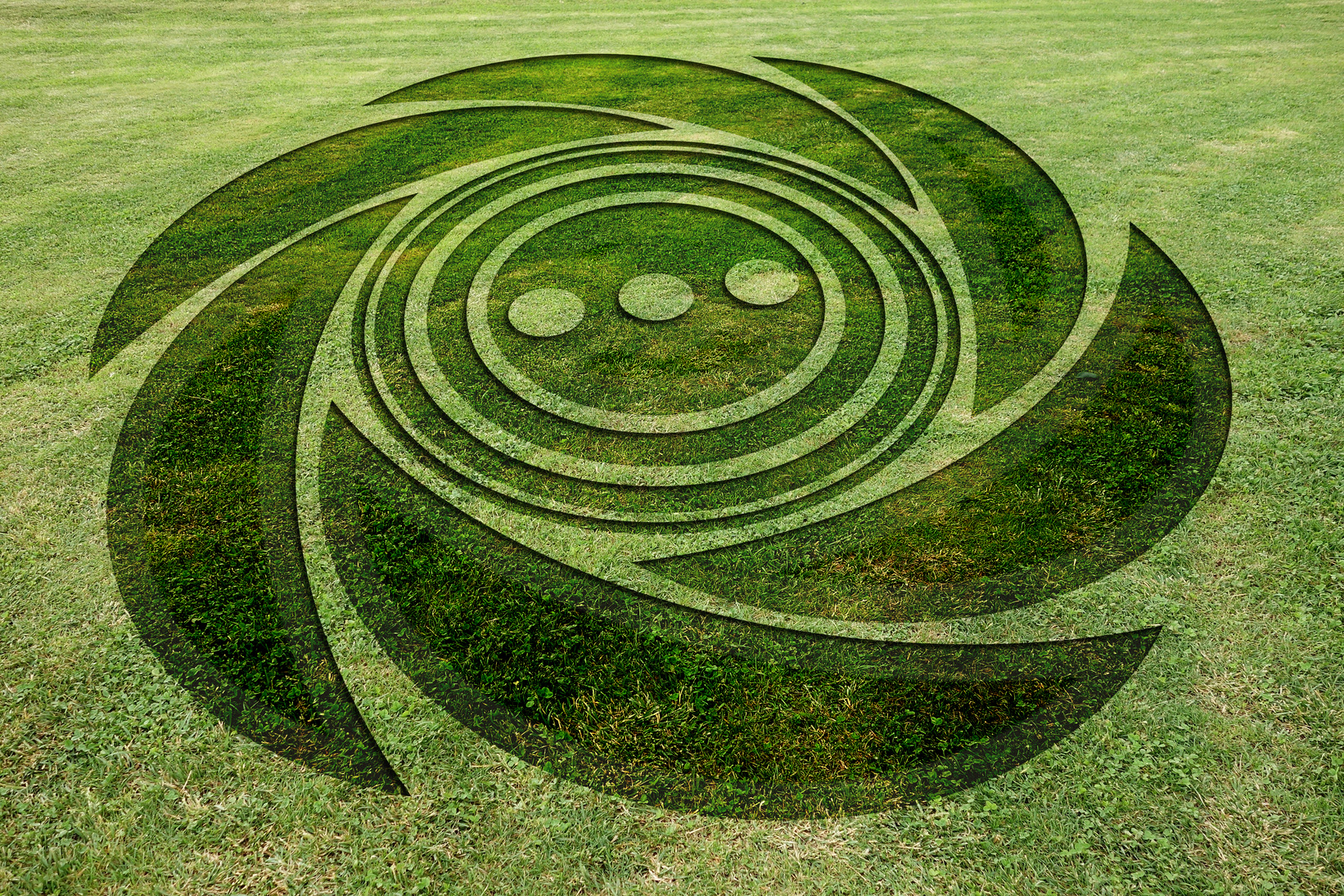 Concentric spiral circles fake crop circle meadow