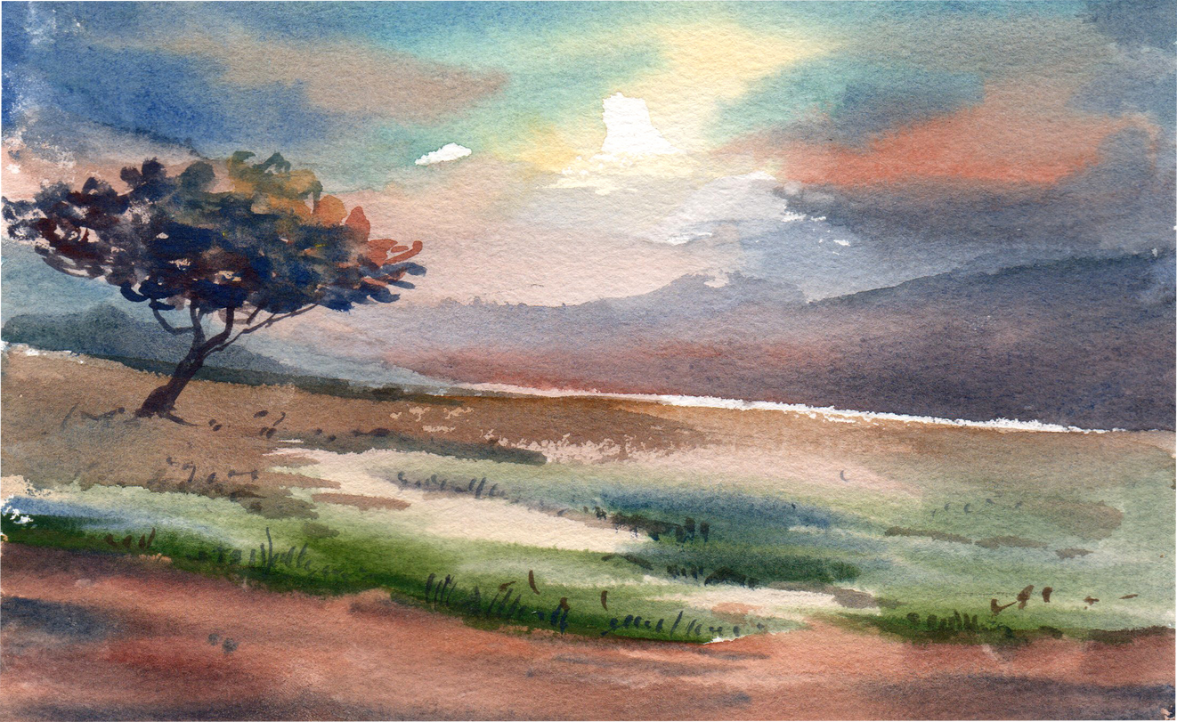 Watercolor Landscape of Nature Painting